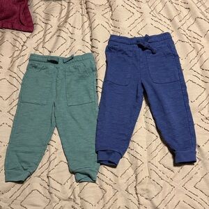 2 pair -Kids Elastic Waist Jogger Pants - Blue and green Green